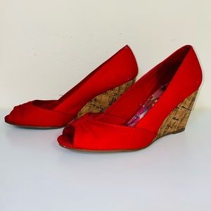 Rampage Red Open Toe Cork Wedge